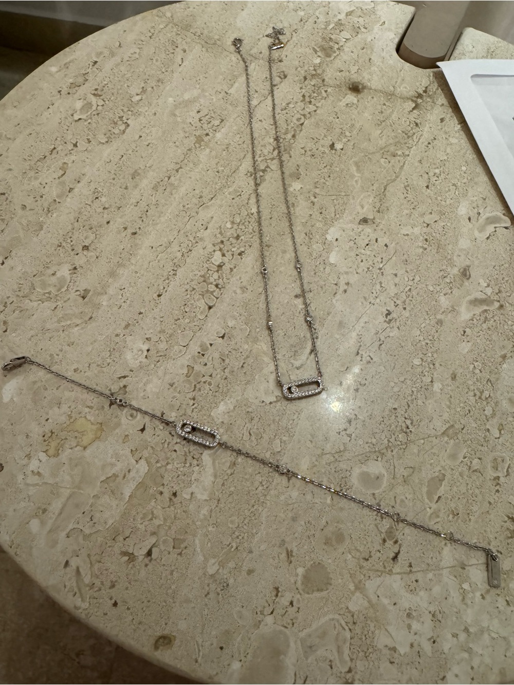 Silver Crystal Link Necklace and Bracelet Set